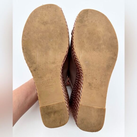 Valentino Garavani Torchon Rockstud Wedge Espadrille Sandals Nude Leather EU 41 - Picture 7 of 15